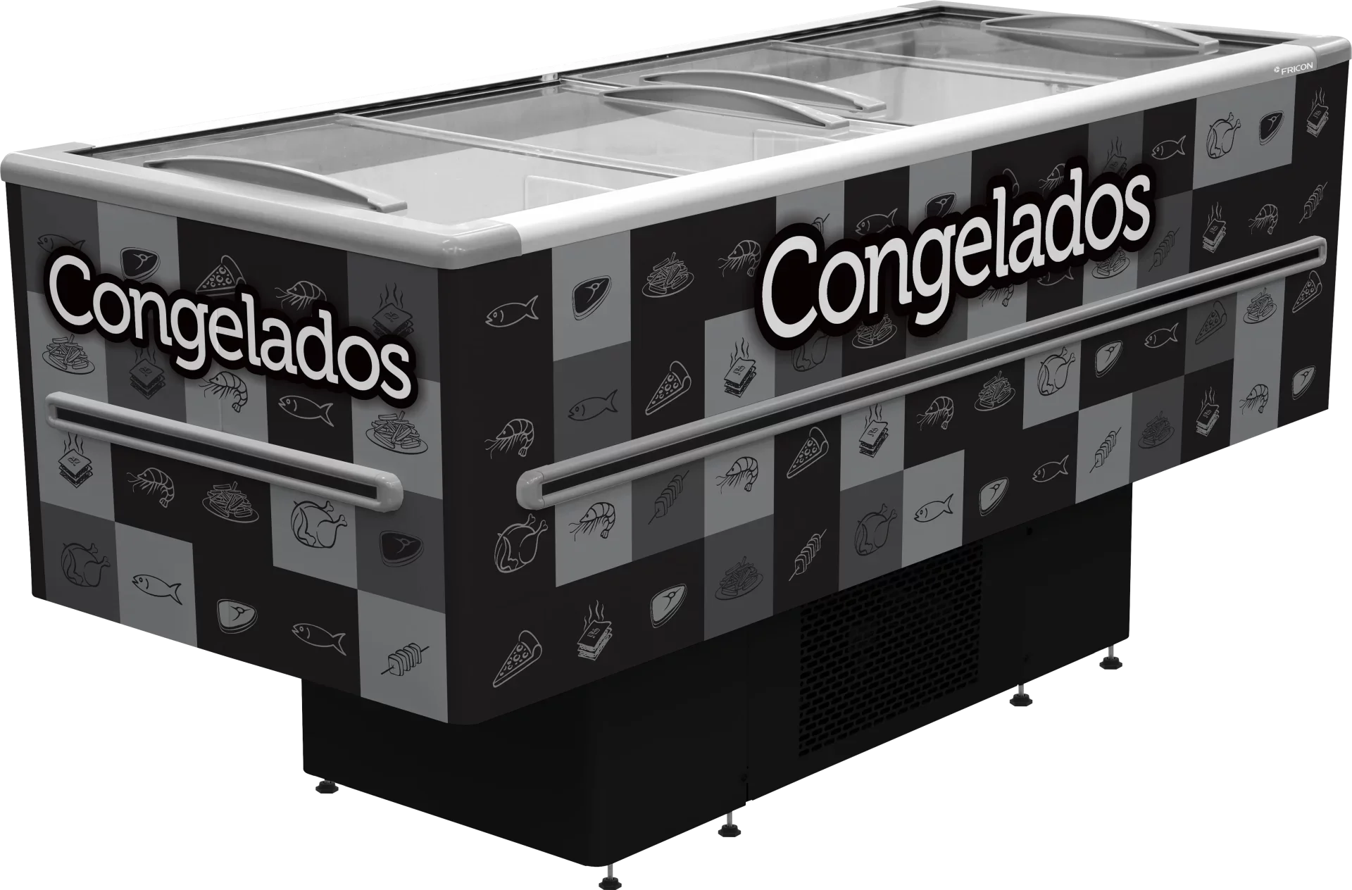 Ilha Expositora Congelados Fricon ICED 568 V 220V Preta com LED — Conservador Horizontal Dupla Ação 2 Metros 568L para Supermercado