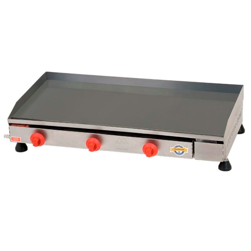 Chapa Comercial a Gas Marchesoni CH.1.083 40x80cm 3 Queimadores Inox - Vista frontal profissional