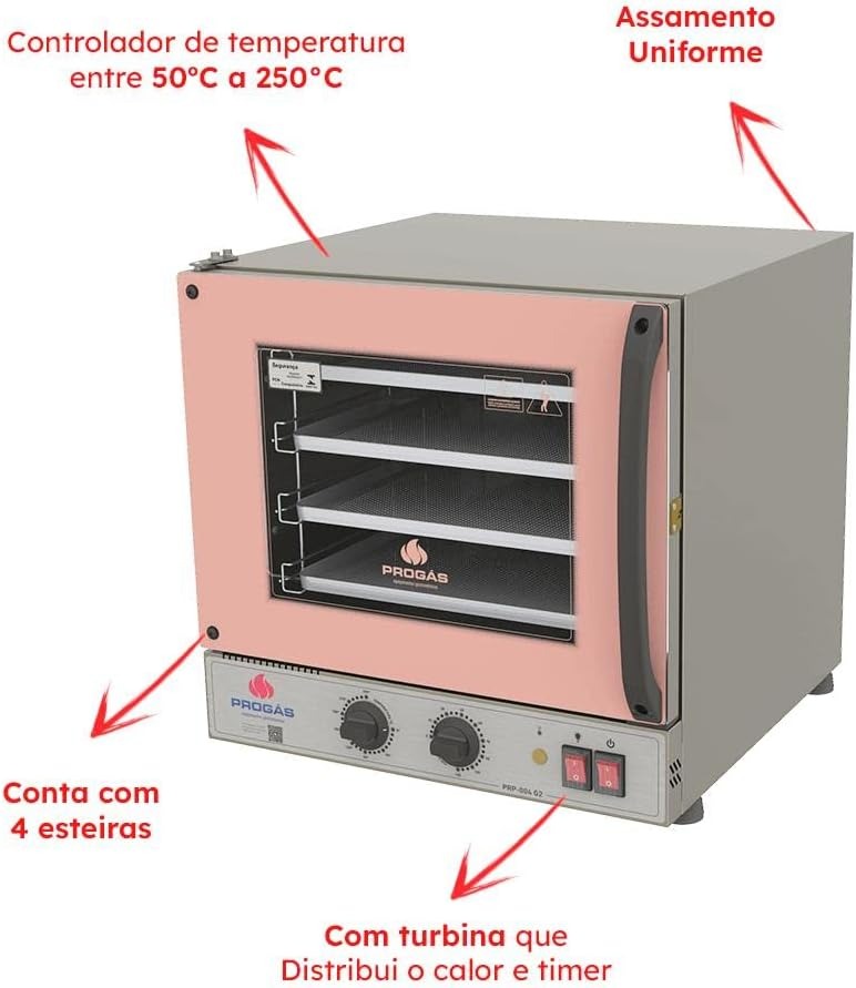Forno Turbo Elétrico Progás PRP-004 G2 analógico 220V rosa 56L 4 esteiras - vista 4