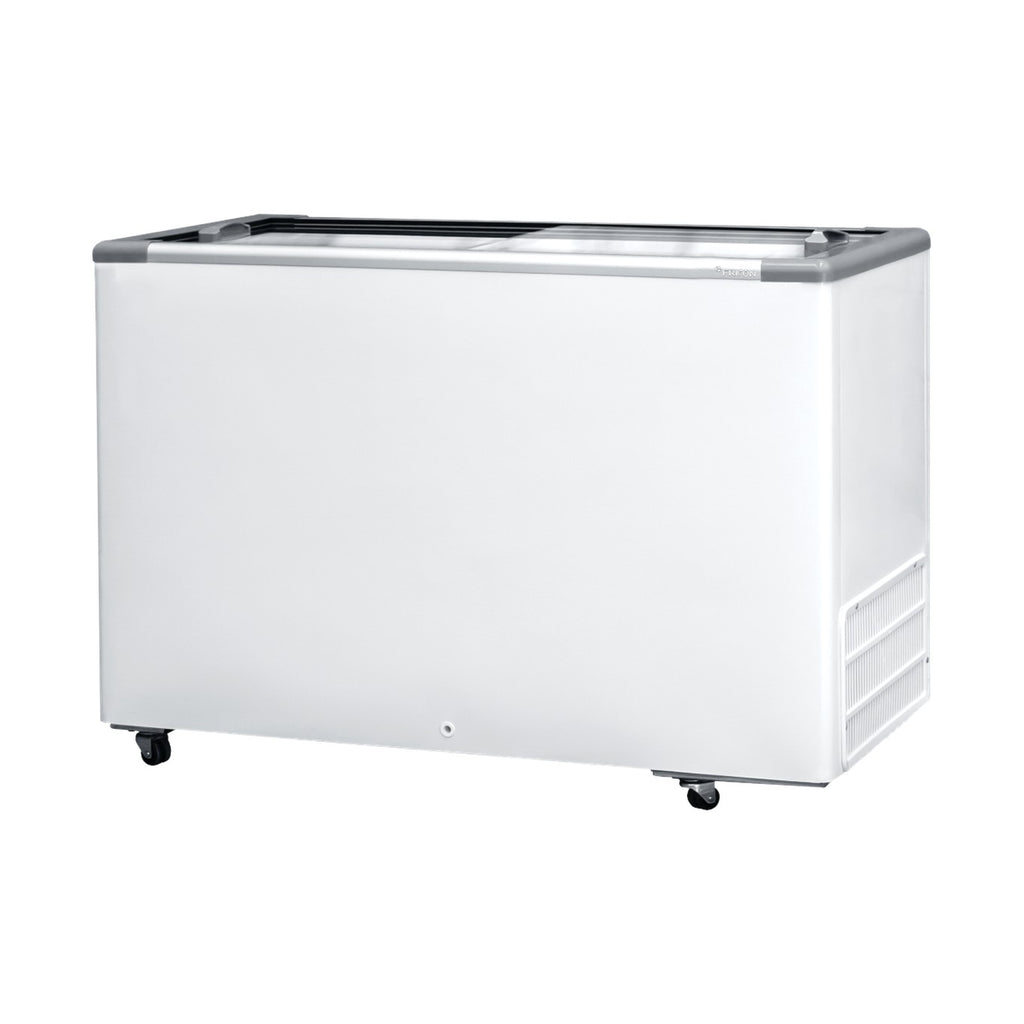 Freezer Expositor Horizontal Fricon HCED 411 LED — vista frontal com 2 tampas de vidro deslizantes