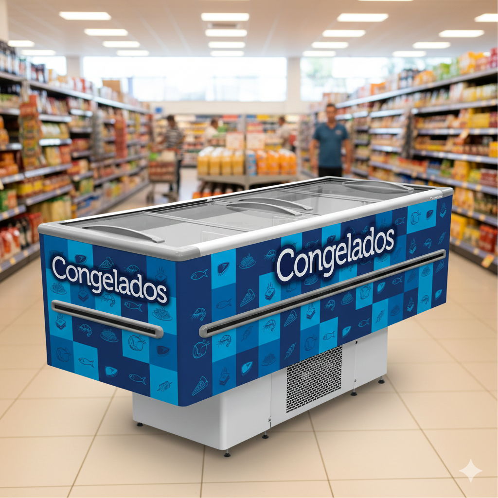 Ilha Fricon ICED 568 — vista lateral com iluminação LED interna