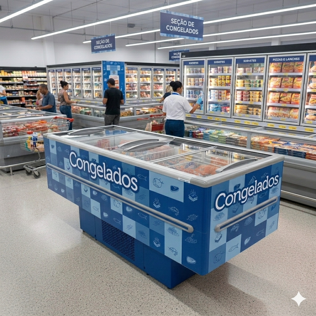 Ilha expositora Fricon ICED 568 para sorvetes e congelados — detalhe frontal