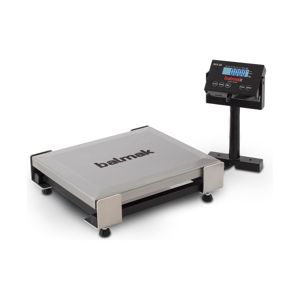 Balança Balmak BCK-30PB perfil baixo 7,3cm — detalhe prato inox AISI304 270x334mm