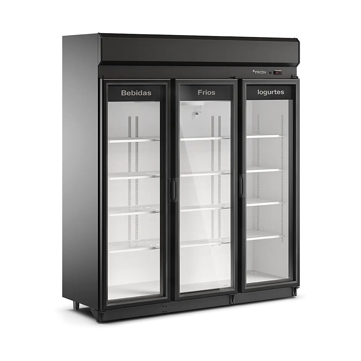 Expositor Auto-Serviço Fricon ACFM 1220 Total Black 220V — Refrigerador Vertical Comercial 1220 Litros 3 Portas de Vidro para Supermercado