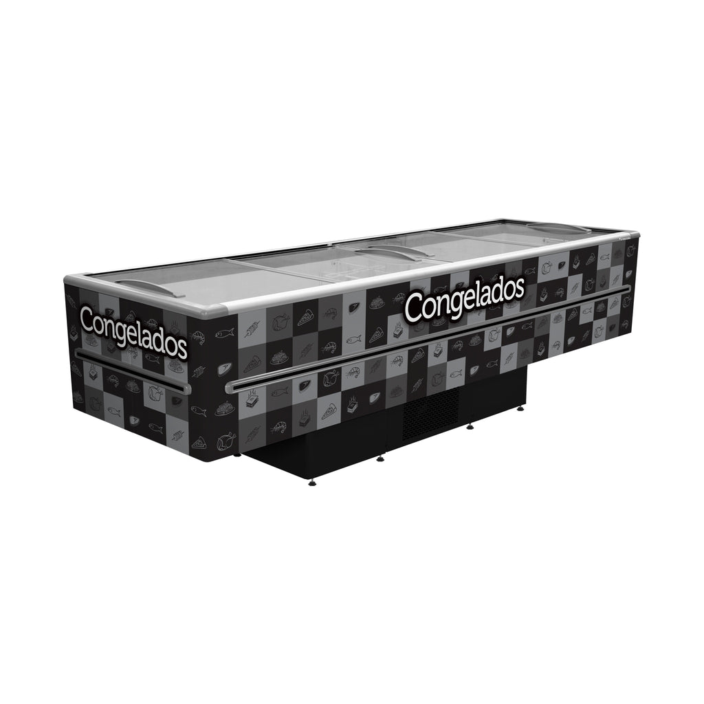 Ilha Expositora Fricon ICED 1163 Preta LED 1163L 4 Metros Dupla Ação 220V - render oficial Fricon