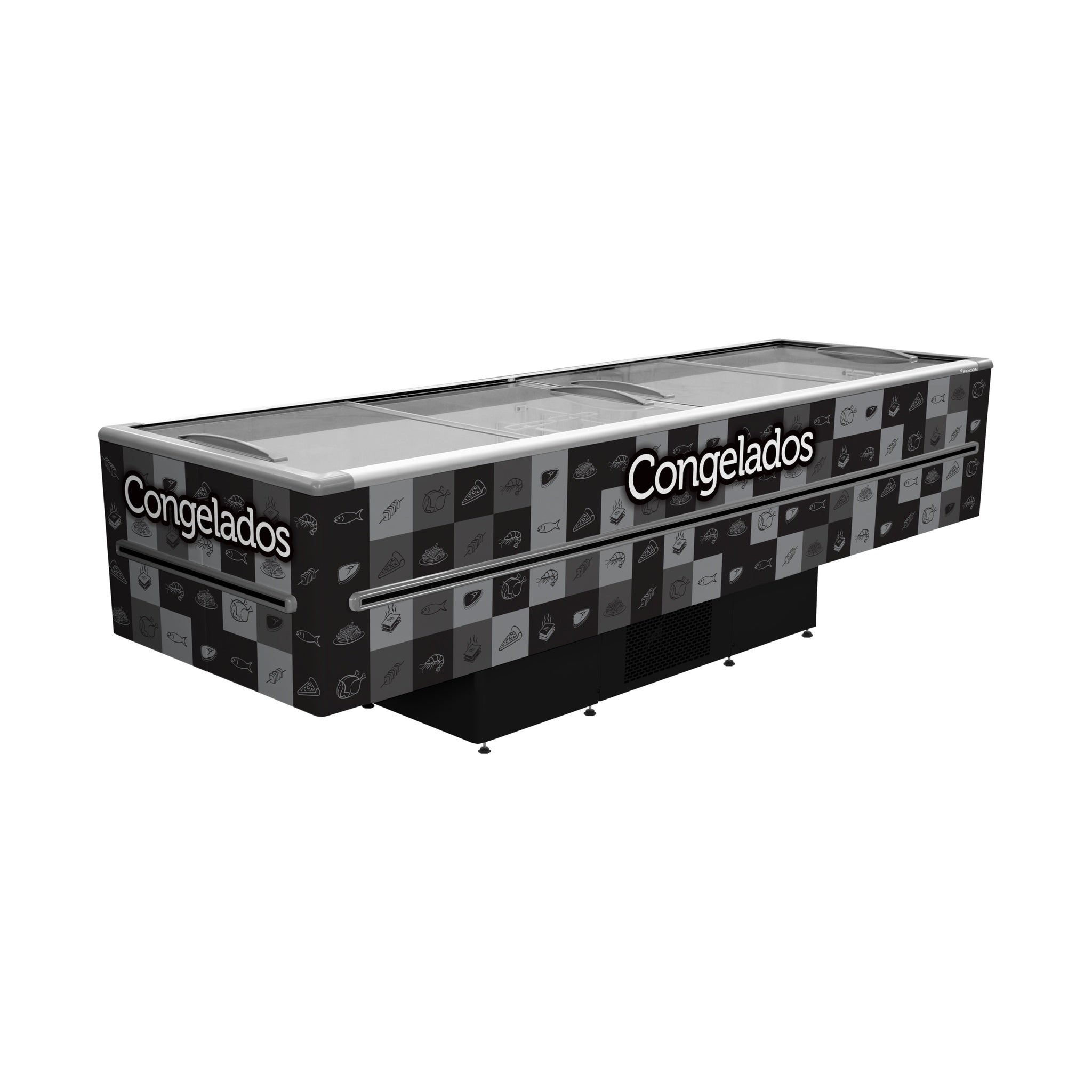 Ilha Expositora Fricon ICED 1163 Preta LED 1163L 4 Metros Dupla Ação 220V - render oficial Fricon