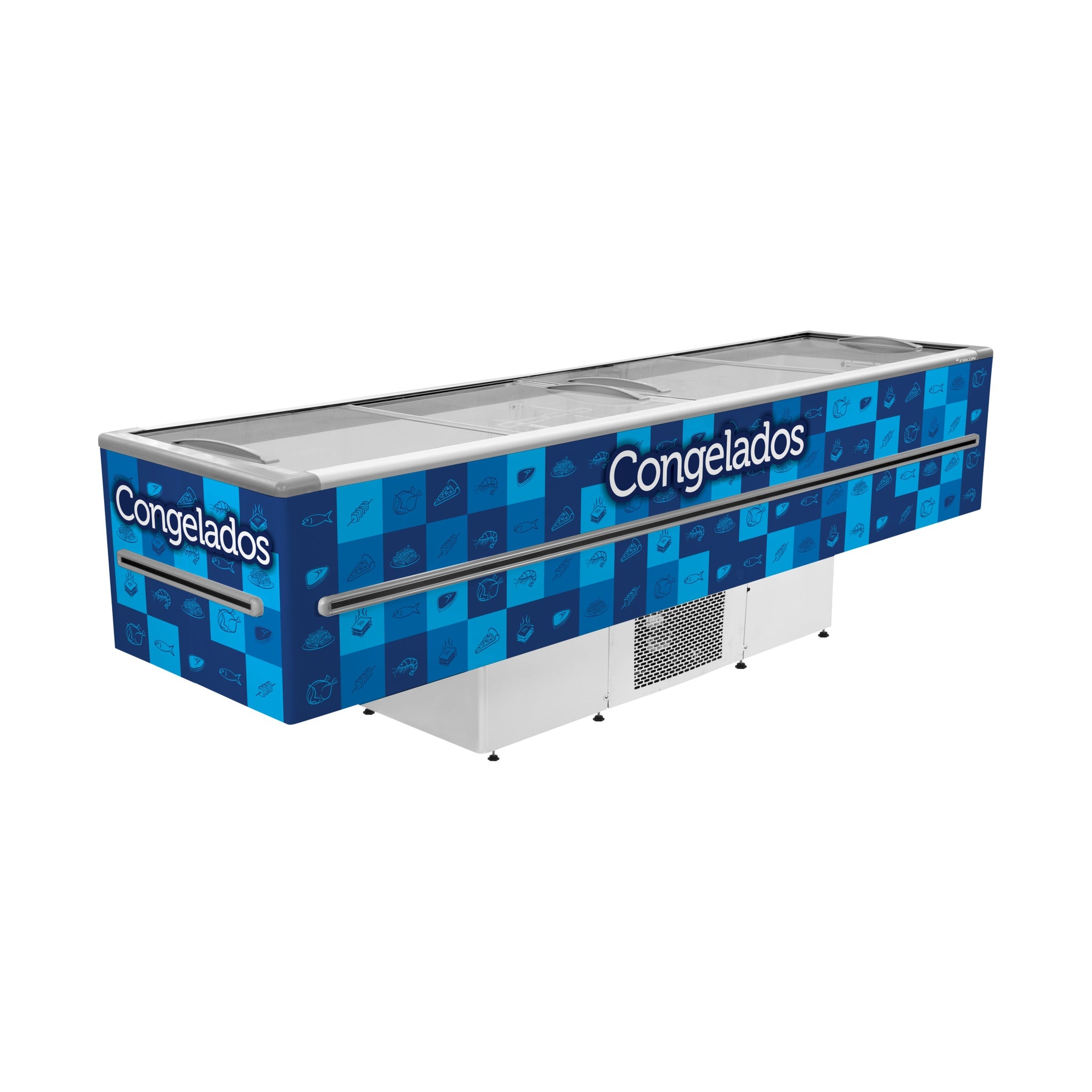 Ilha Expositora Fricon ICED 820 Azul 820L 3 Metros Dupla Ação 220V - render oficial Fricon