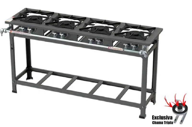 Fogão industrial 4 bocas 40x40 baixa pressão linha Master Cristal Aço
