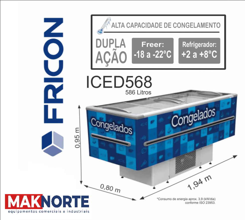 Ilha Expositora Congelados Fricon ICED 568 V 220V Azul —