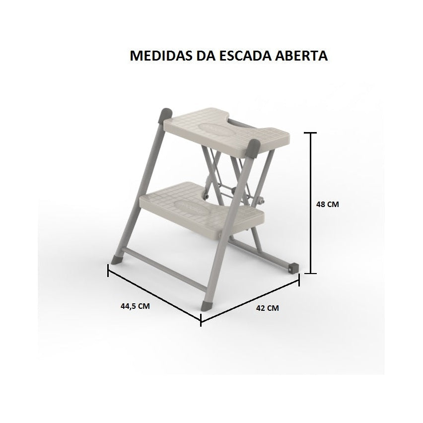 Escada Primacor 2 Degraus Cinza fechada espessura compacta armazenamento