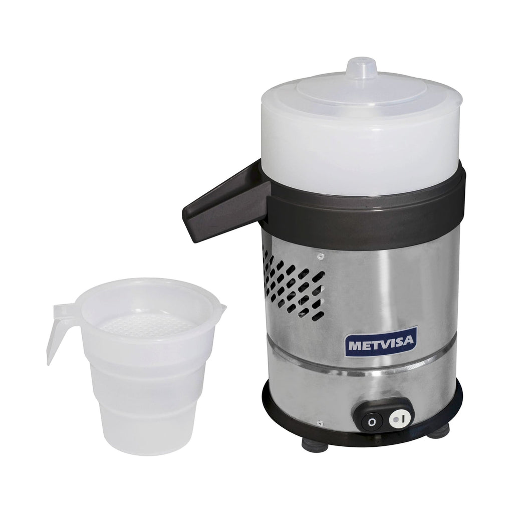 Extrator de Suco Profissional BIMG Metvisa ESP Inox — vista frontal com castanhas laranja e limão