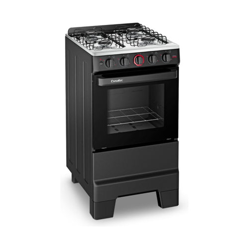 Fogão Esmaltec Ideal Super 4 Bocas Preto F4IAP — Vista lateral esquerda mesa inox