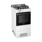 Esmaltec Ideal Top 4b Branco — Vista lateral com trempes estabilizadas e mesa inox