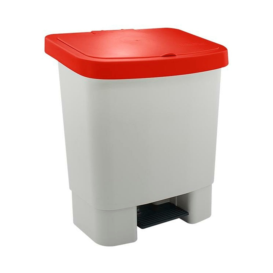 Lixeira Plastica 25 Litros Branca Tampa Vermelha Coleta Seletiva - Vista frontal profissional