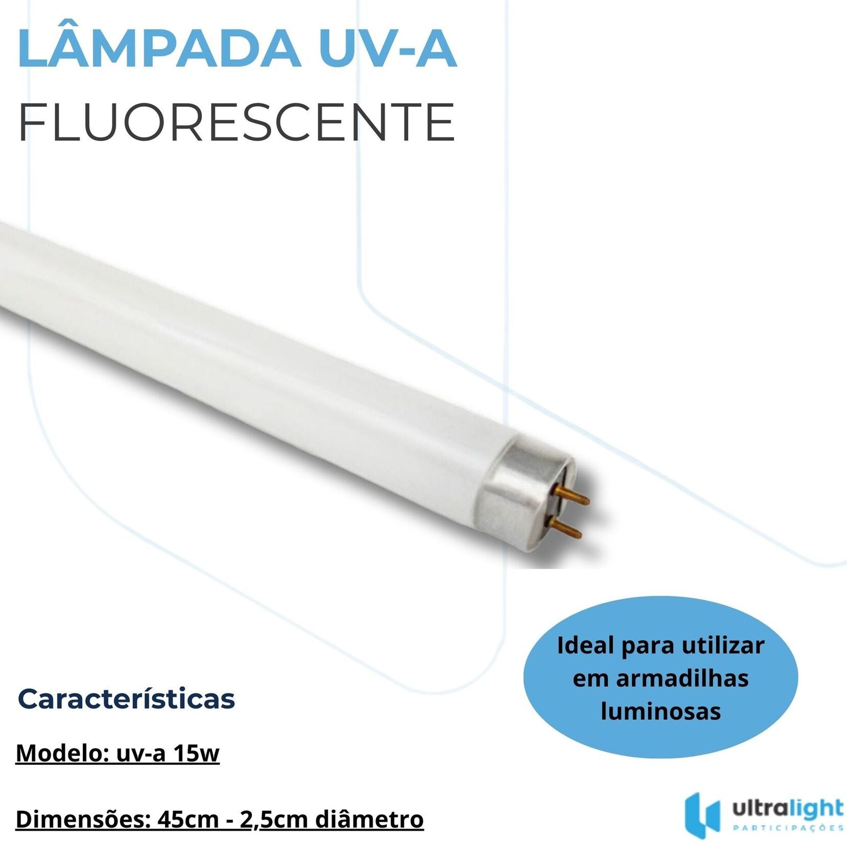 Luz Negra Black Light 15W T8 Fly Pest Store Reposição Armadilha Insetos — Vista frontal