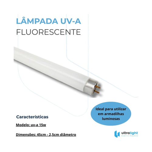 Luz Negra Black Light 15W T8 Fly Pest Store Reposição Armadilha Insetos — Vista frontal
