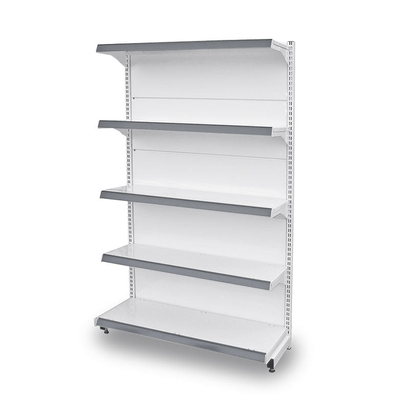 Gôndola Lateral Inicial 2100mm Cristal Aço para Supermercado — Vista frontal