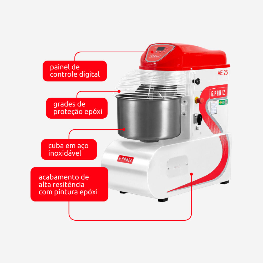 Amassadeira Espiral G.Paniz AE 25L (AE25G2) 25kg 220V Trifásico masseira profissional padaria pizzaria - vista 5