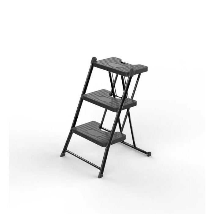 Escada Dobrável Anodilar Alcance 3 Degraus Preta estrutura em aço carbono até 120kg