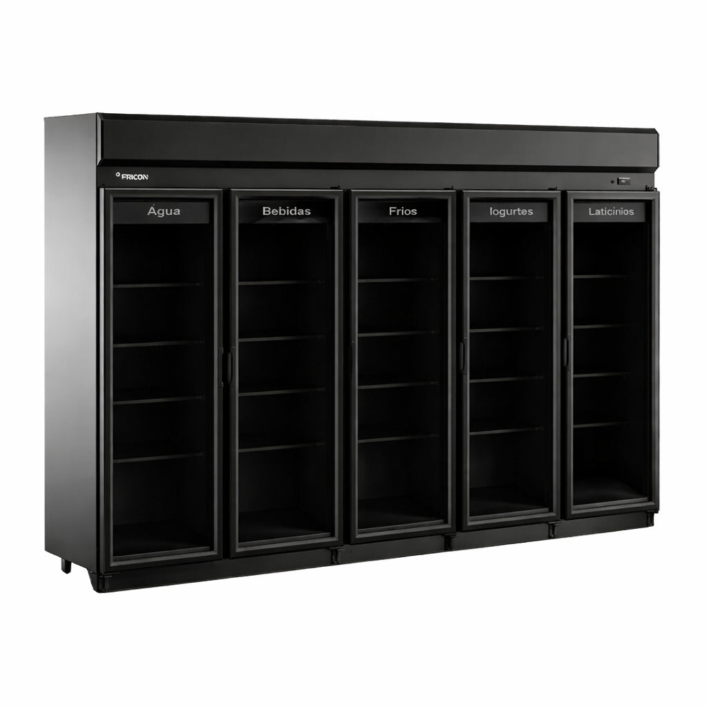 Expositor auto serviço Fricon ACFM 2100 Total Black com 5 portas de vidro