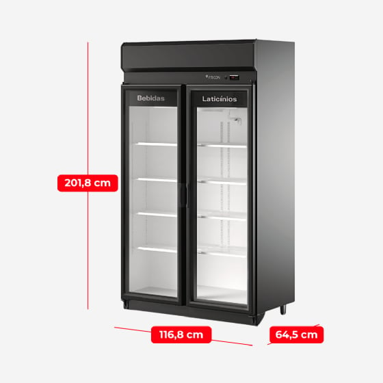 Expositor Auto-Serviço Fricon ACFM 785 Total Black 220V — Refrigerador Vertical Comercial 869 Litros 2 Portas de Vidro para Supermercado